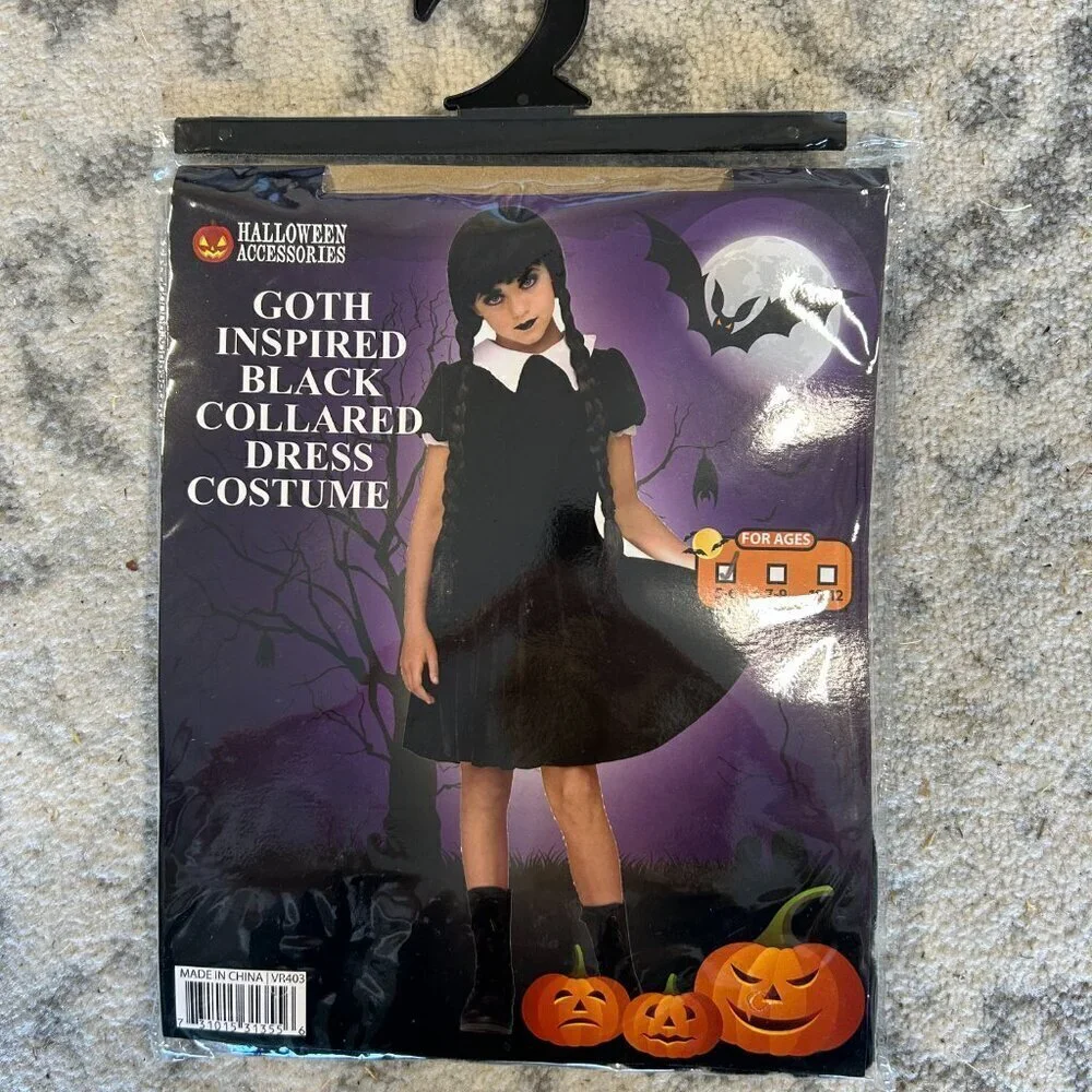 NEW Fun World Gothic Wednesday Addams Dress Girl's Halloween Costume Size Small